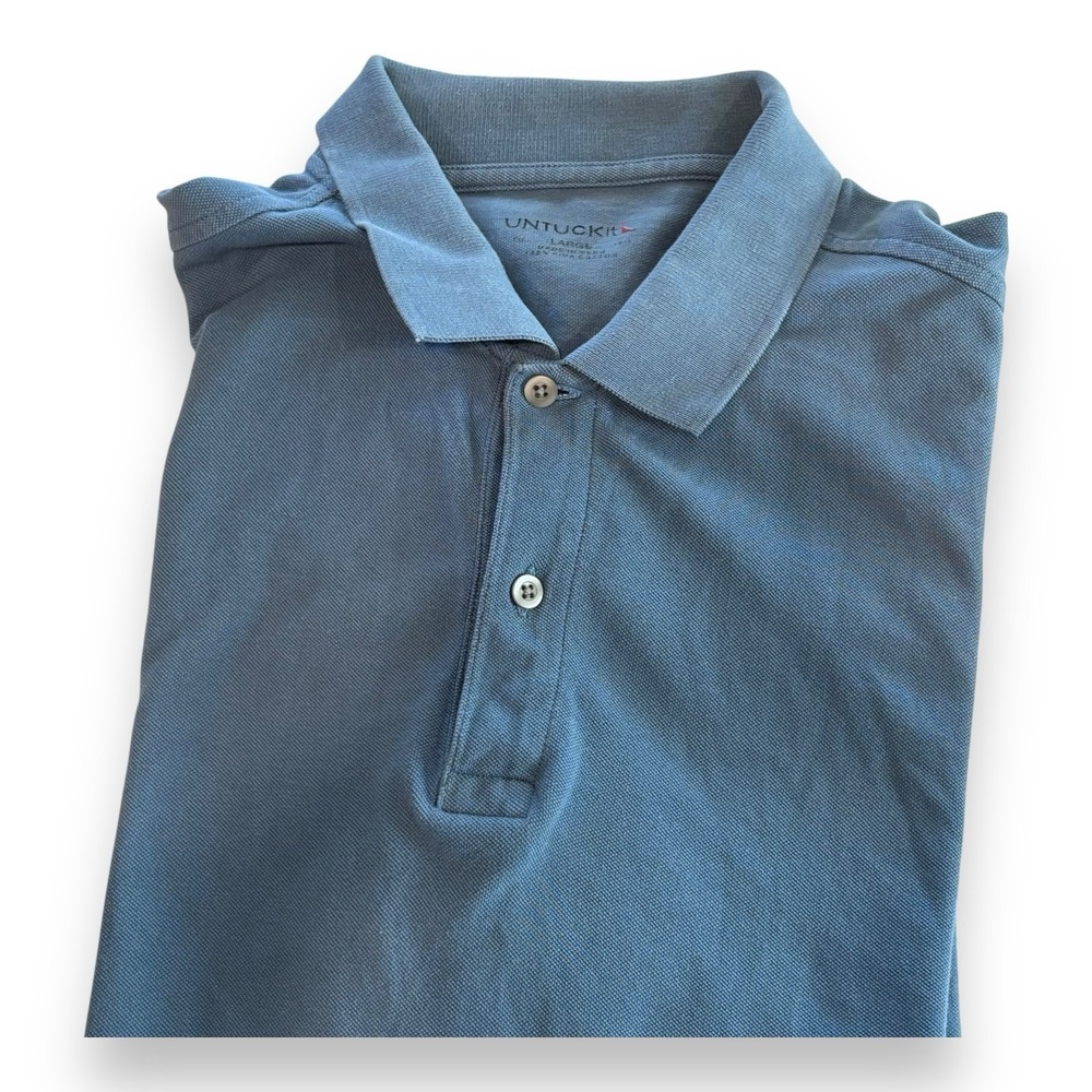 UNTUCKit Polo Shirt Mens L Casual Knit Cotton Blue Long Sleeve